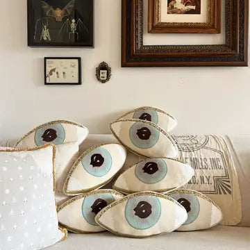 Evil Eye Pillow- Handmade, Cotton-Filled Cushion